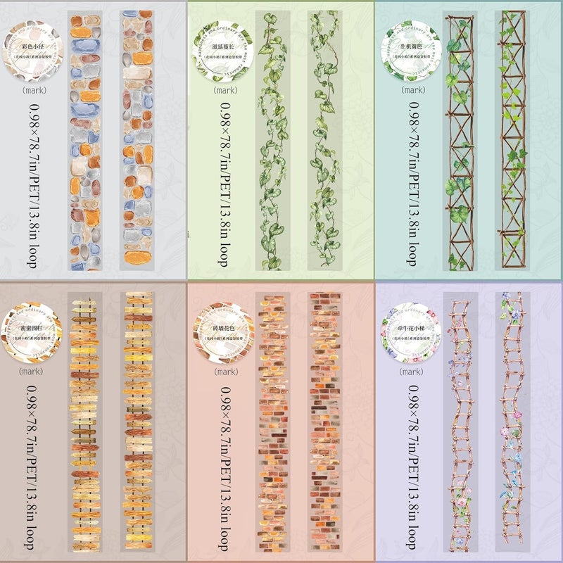 Frekyar 6 Rolls of PET Tape Stickers for Journaling Supplies, Paths Themed Decorative Journal Stickers for Scrapbooking,Planer (Garden Paths) - Image 2
